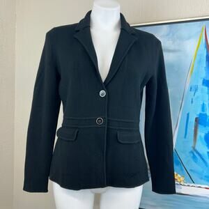 Talbots Sweater Blazer 100% Black Merino Wool Button closure Med petite NWT